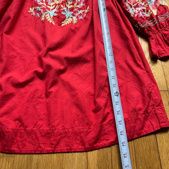 Free People Size S Red Fleur Du Jour Floral Embroidered Boho Off Shoulder Dress - Picture 7 of 16